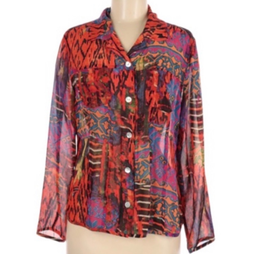 Chico’s Long Sleeve Button Down Silk Shirt